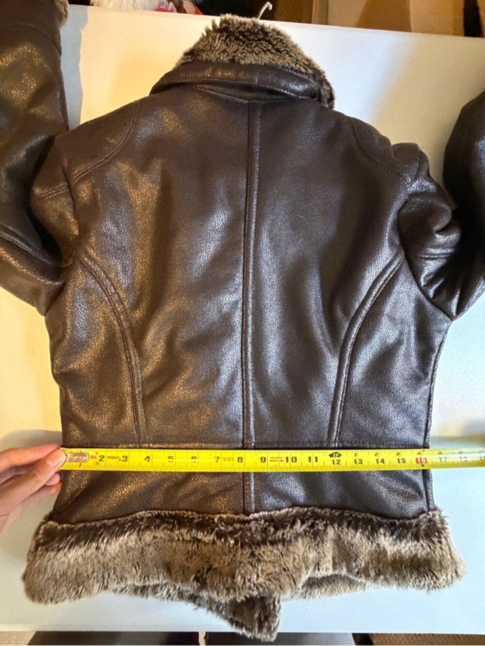 Vintage 90s Y2K Faux Leather Fur Lined Aviator Jacket Coat Brown size medium - Picture 12 of 13